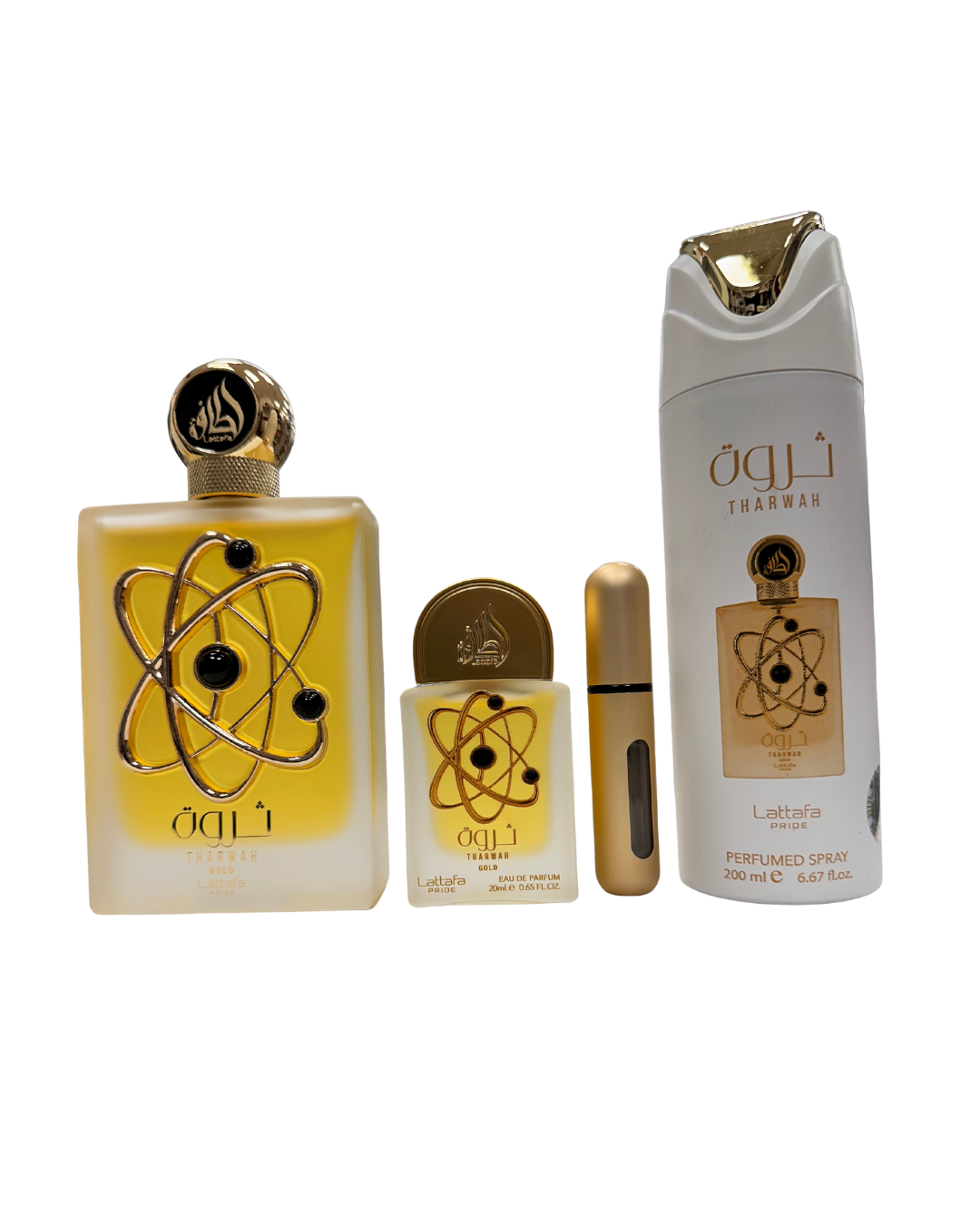 Confezione Lattafa Tharwah Gold 3 pezzi