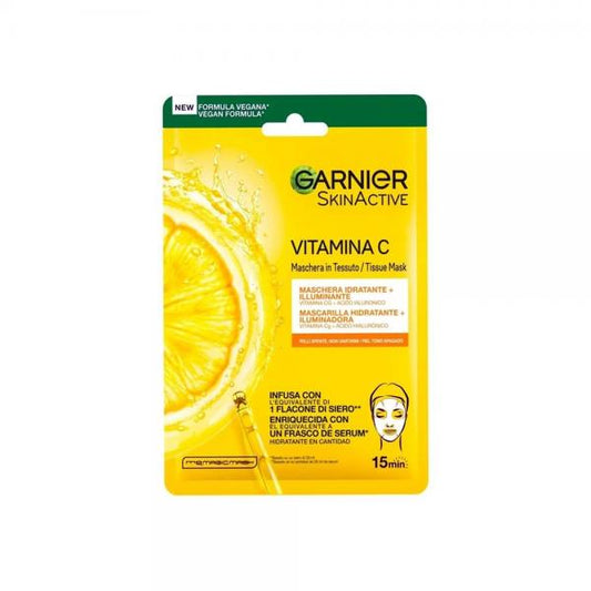 Garnier Maschera in Tessuto Hydra Bomb,Idratante e Illuminante,Con Vitamina C,Pelli Non Uniformi 28g